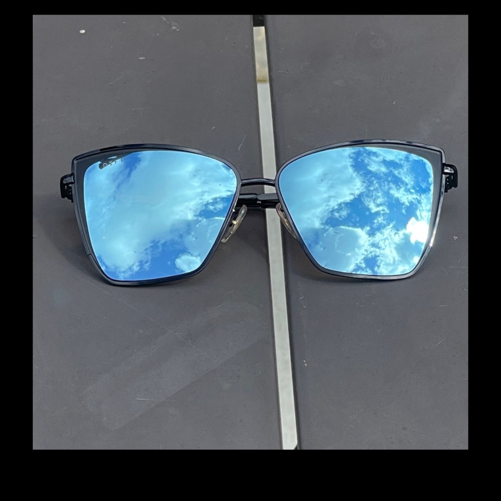 Black Frame Sunglasses with Blue Mirrored Lenses